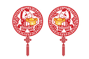 马年卡通马剪纸玻璃贴花