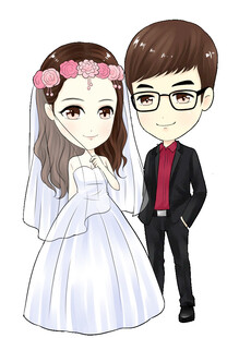 卡通风格新婚夫妇形象Q版