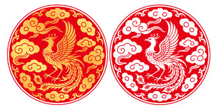 圆形中式传统凤凰祥云图案