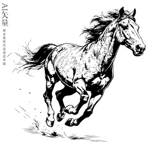 奔腾骏马铅笔画马素描手绘马年