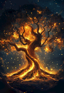 火焰巨树闪耀神秘星空