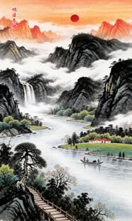 竖幅玄关山水装饰画