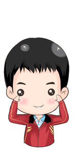 红衣男孩做可爱搞怪动作Q版