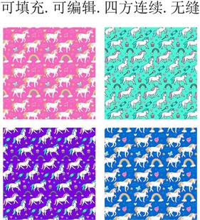 卡通小马 独角兽印花 马年图案