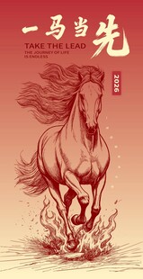 马年手绘线稿素描简笔画海报