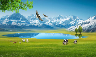 雪山草原背景图