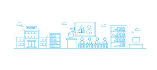 学校学生课堂矢量扁平线条插画