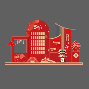 春节 中式红色建筑景观设计