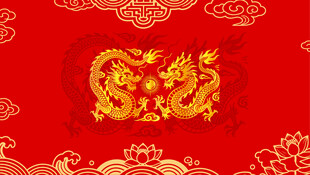 中式红底双龙戏珠吉祥图案