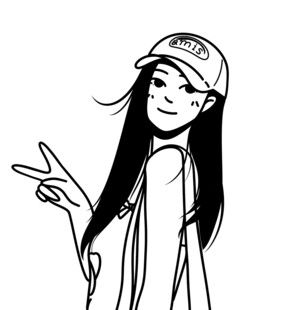 戴帽少女比耶俏皮插画