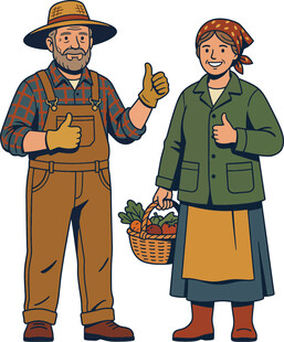 农场夫妇丰收的喜悦