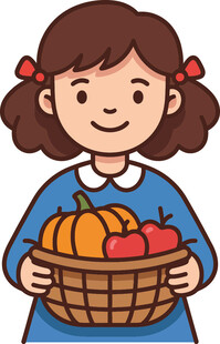 女孩捧篮装蔬果