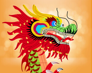 彩色舞龙头部特写