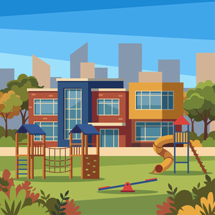 学校旁色彩缤纷的儿童游乐场