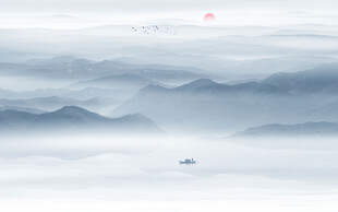 中式意境水墨山水背景墙壁画