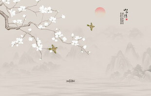 新中式工笔花鸟画背景墙