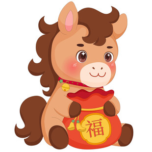 春节过年小马驹福袋福气满满插画
