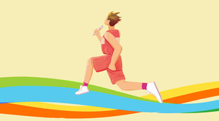 活力女孩奔跑在多彩背景中