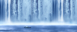 招财瀑布山水画