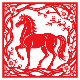 马上窗花矢量图案