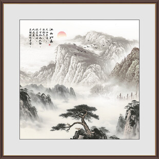 国画客厅迎客松山水画