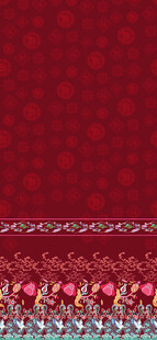 红色织物边缘与多彩装饰