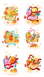 多彩卡通动物插画图案