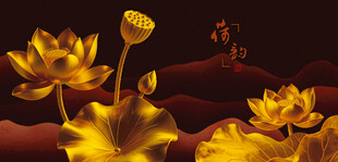 金色荷花绽放梦幻景致