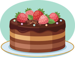 草莓巧克力蛋糕插画