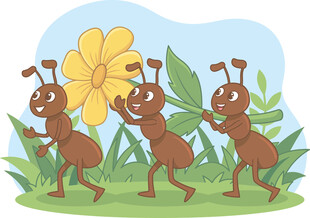 蚂蚁搬运花朵插画