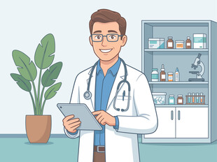 男医生诊室办公插画