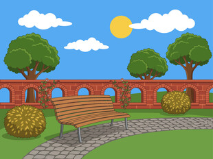 休闲公园长椅插画