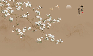 新中式兰花工笔花鸟画背景墙