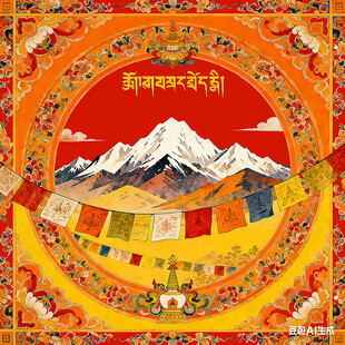 藏式风情雪山经幡图案