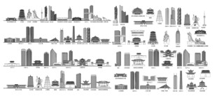 西安陕西城市建筑线描插画地标