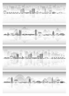 西安陕西城市建筑线描插画地标