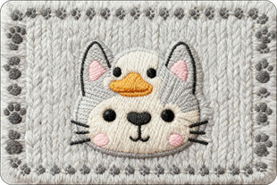 猫咪头顶小鸭子刺绣图案