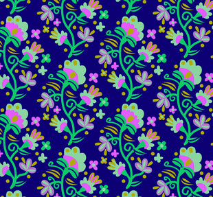 深蓝色底多彩花卉图案