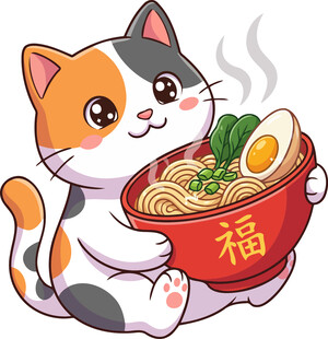 三花猫吃拉面