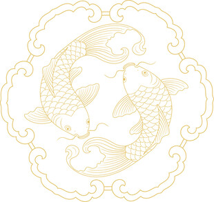 中式双锦鲤传统吉祥图案 矢量图