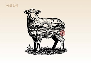创意羊插画版画