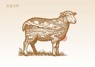山羊素描插画版画