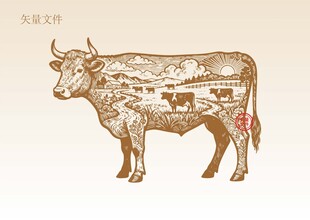 黄牛插画版画