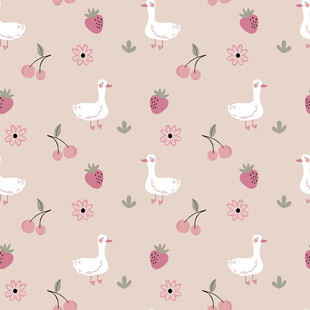 鹅与花卉的可爱图案设计