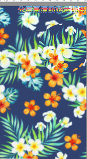 蓝色底花卉图案布料