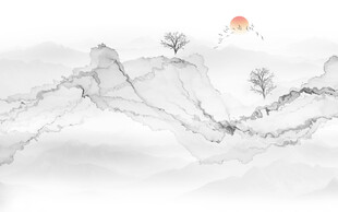 抽象水墨线条烟雾山水电视背景墙