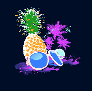 夏日菠萝与度假元素插画
