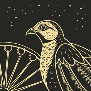 复古风格飞鸟与几何图案