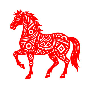 红色剪纸风骏马图案