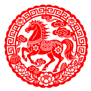 圆形马年剪纸